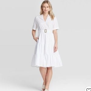 who what wear belted tiered dress